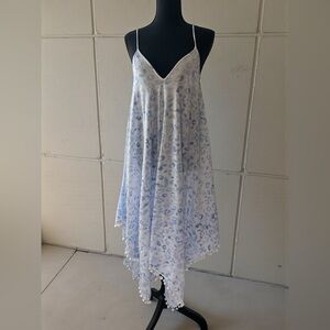Goa by Japna Blue Leopard Beach Cover Up Pom Fringe‎ Boho Resort Dress L